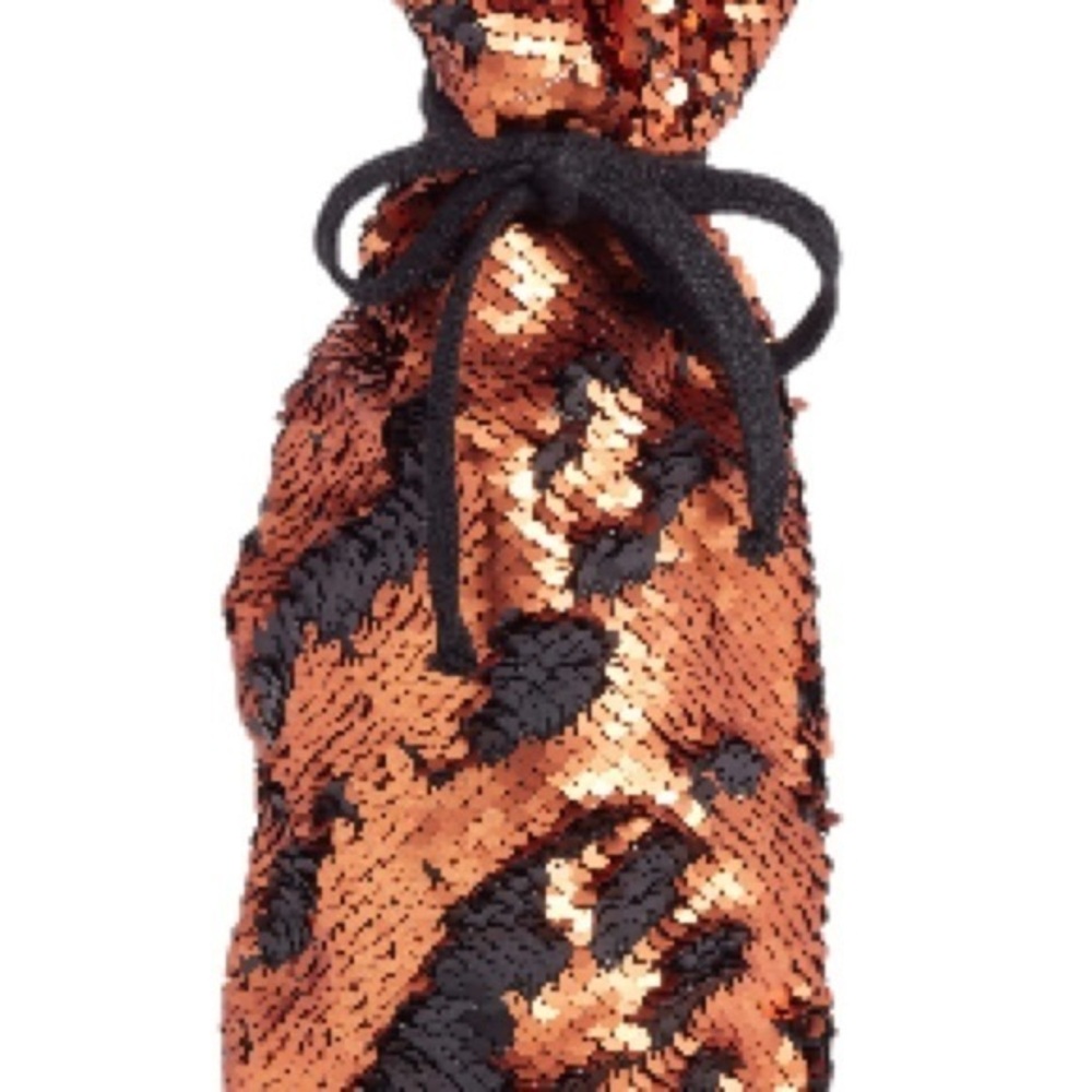 🆕Spooky🖤🧡Sparkle Sequin Black Orange Reversible Wine Gift Bag🍷Halloween NWT